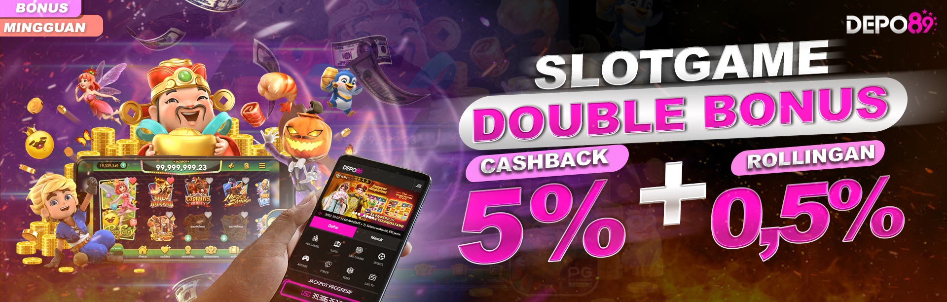 DOUBLE BONUS ROLLINGAN SLOT GAMES 0.5% + CASHBACK 5%