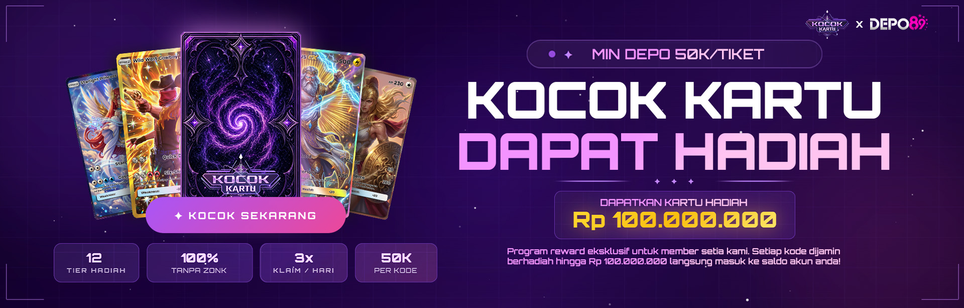 KOCOK KARTU MISTERIUS & DAPATKAN BONUS HINGGA 100JT!
